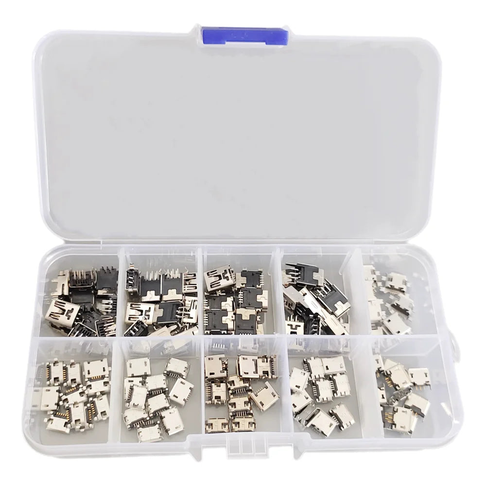 10 Models 50pcs/Lot Micro USB Connector, Mini Usb Jack Tail Socket for Charging Port