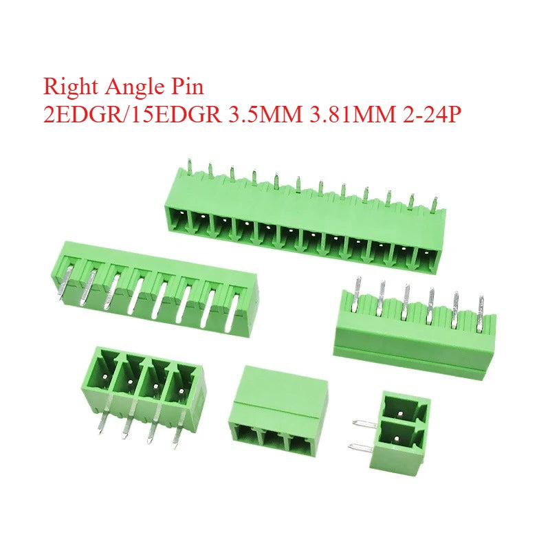 10PCS/Pairs 2EDG 15EDG 3.5MM 3.81MM  PCB Screw Terminal Block Connector Pulg  Header Socket  Green Phoenix Terminal Block 2-24P