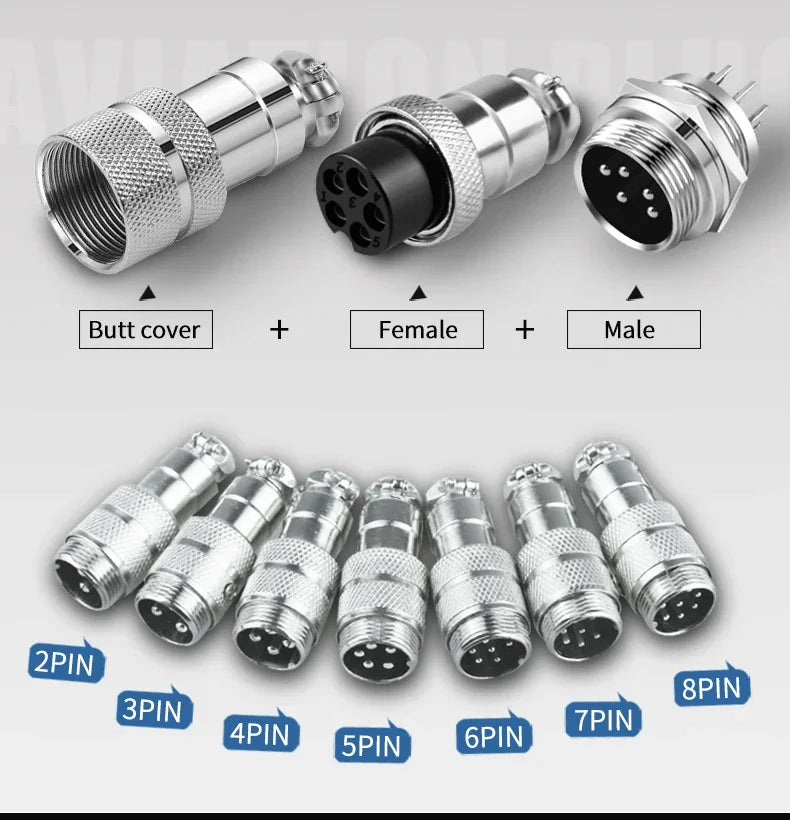 Aviation Plug GX12 GX16 GX20 Butt Soldering Socket 2/3/4/5/6/7/8/9/10Pin Wire Docking Connectors