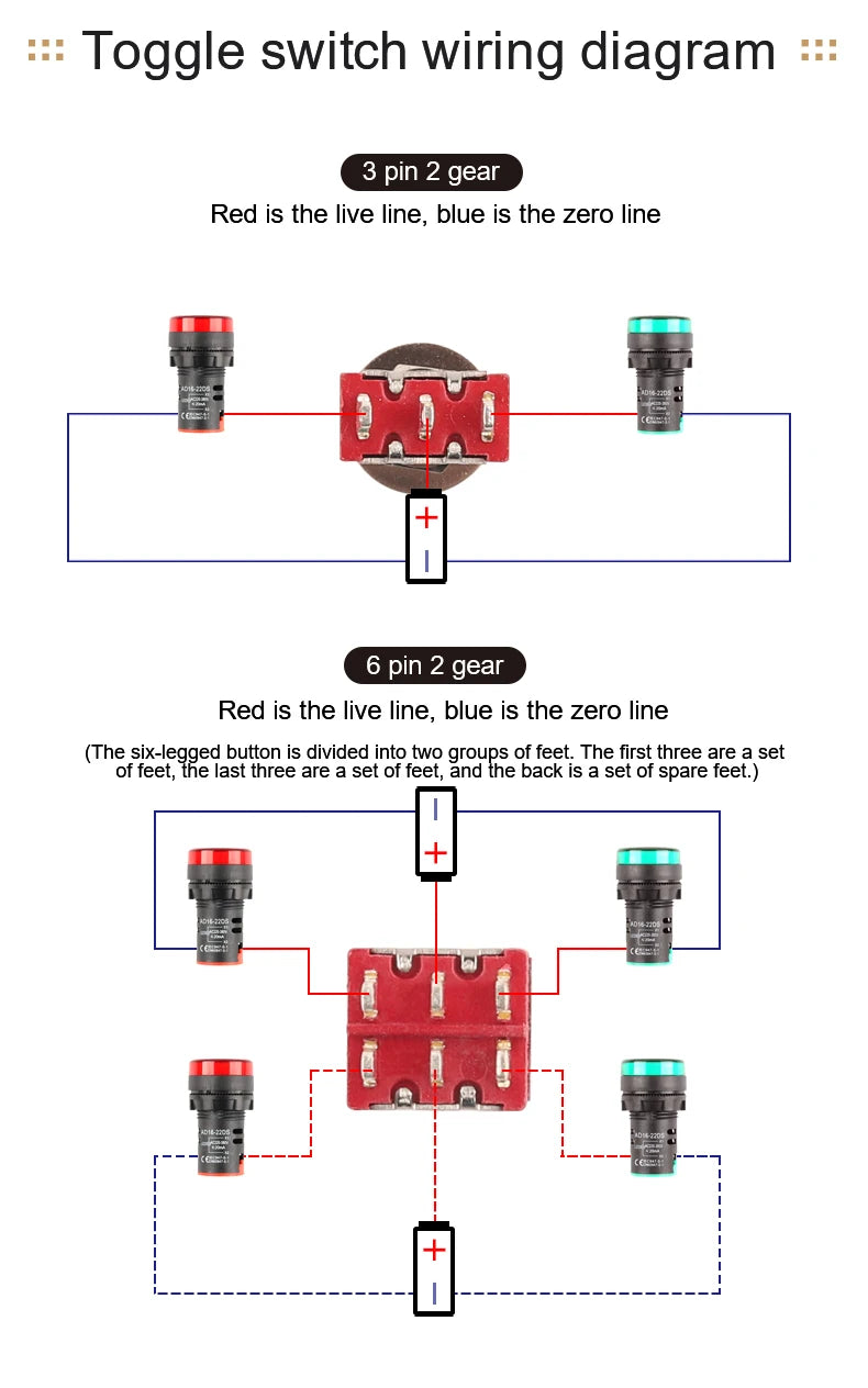 5PCS 3Pin C-NO-NC Reset Latching Toggle Switch Automatic return Push Button (ON)-OFF 5A125V/2A250V 6mm Mini Toggle Switches