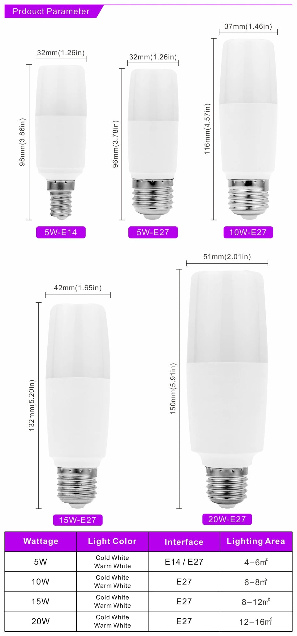 No Flicker 5W 10W 15W 20W LED Cylindrical Corn Bulb E27 E14 Light Bulb AC220V LED Lamp Home Decoration Chandelier Candle Light