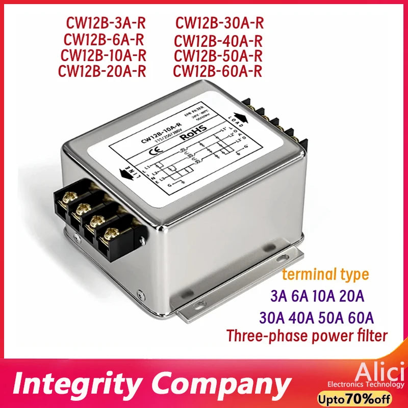 Three-phase power Filter inverter EMI Servo filter Purifier CW12B-3/6/10/20/30/40/50/60A-R AC 380V CW12B-40A-R CW12B-30A-R