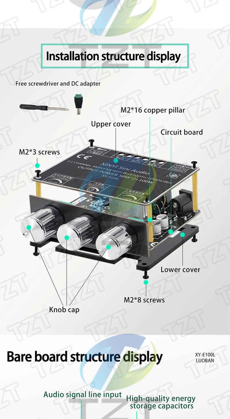 XY-E100H XY-E100L 2.1 Channel Bluetooth Audio Amplifier Board Module 50W+50W+100W Subwoofer With High Fidelity And Sound Quality