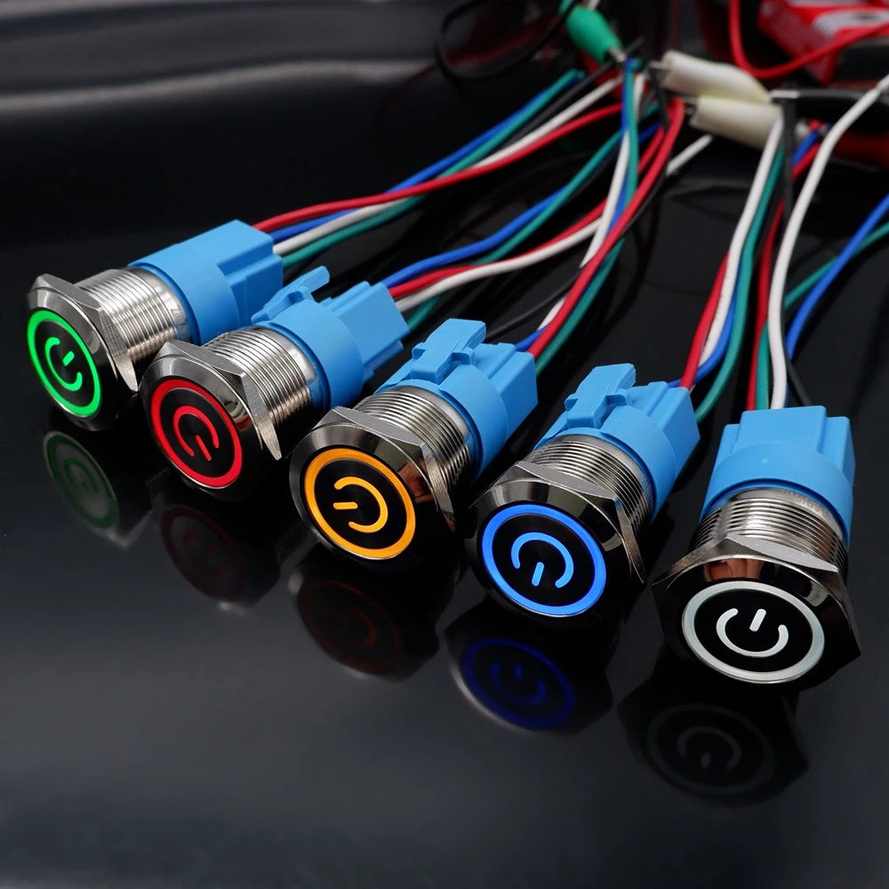 5PCS 16/19/22MM Waterproof Metal Push Button Switch LED Light Momentary Latching Car Engine Power Switch Socket 5V 12V 24V 220V