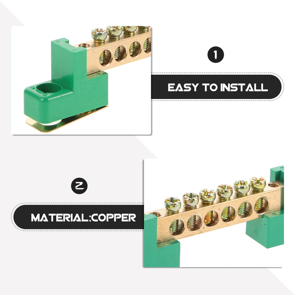 2Pcs Copper Terminal Connector Bus Bar Heavy Duty Ground Bus Bars Electrical Grounding Block Stable Connection for Distribution