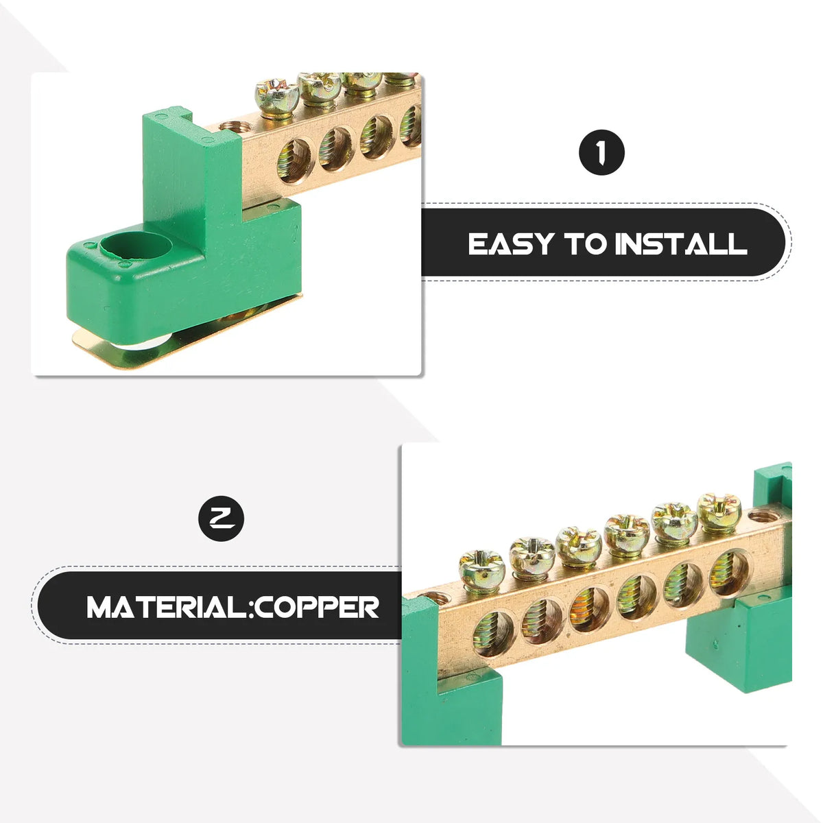 2Pcs Copper Terminal Connector Bus Bar Heavy Duty Ground Bus Bars Electrical Grounding Block Stable Connection for Distribution