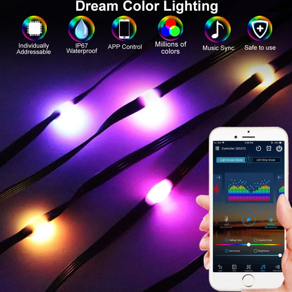 WS2812B RGBIC LED String 5M-20M Dream Color Party Christmas Lights Individually Addressable String Lights Waterproof USB DC DC5V
