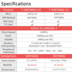 T-SIM7000G-S3-Standard SIM7080G ESP32-S3 WIFI BLE IOT Controller Development Board Cat-M/NB-loT+Camera +GNSS+TFCard+18650