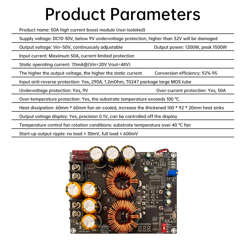 1200W 50A High Current Boost Power Module Dual Inductor Sufficient Power Audio Amplifier Dedicated Power Supply PW1200