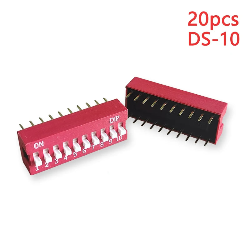 20PCS Red Toggle DIP Switch Module Spacing 2.54MM 24V Inline 1 2 3 4 5 6 7 8 9 10 12 PIN Quick Dial The Code Switch