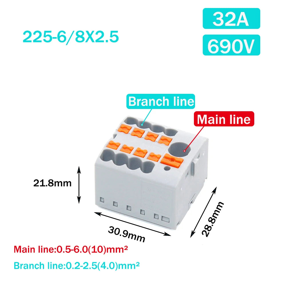 Wire Electrical Connectors PTFIX 2.5mm Wire Merging And Branching Device Push-in Terminal Block Connector Mount On Din Rail