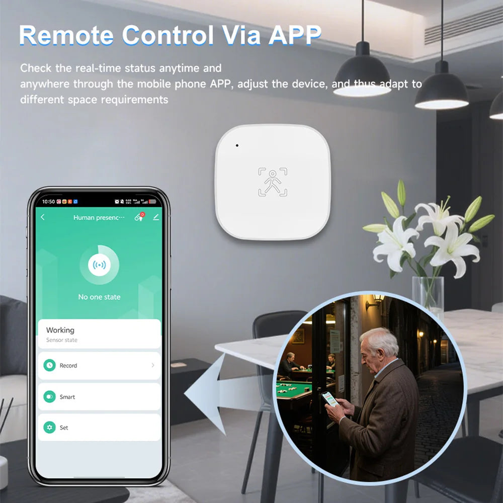 Smart Life Zigbee 24G MmWave Radar Motion Sensor Human Presence Detector Battery Powered Breathing Monitor for Home Automation