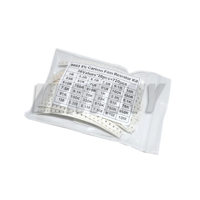 720Pcs 1206 5% SMD Resistor 0805 0603 Resistors Assorted Kit 36 Values Each 20pcs 1R-10M 10K 100K 1K 100R Resistance Set