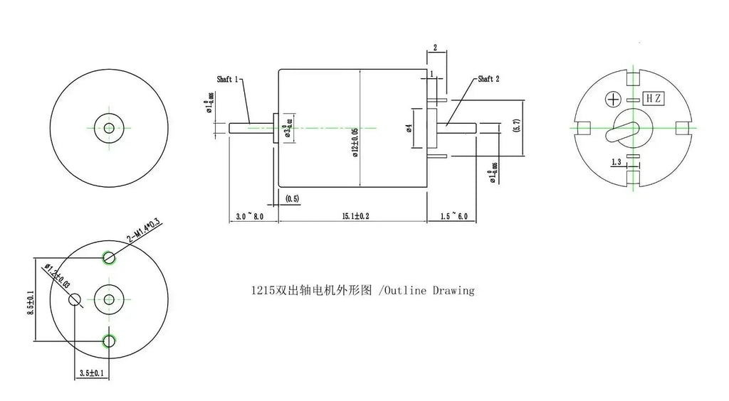 1PC DC 12V 816 1020 1215 1524 Coreless Motor Dual Shaft High Speed for Rail Train