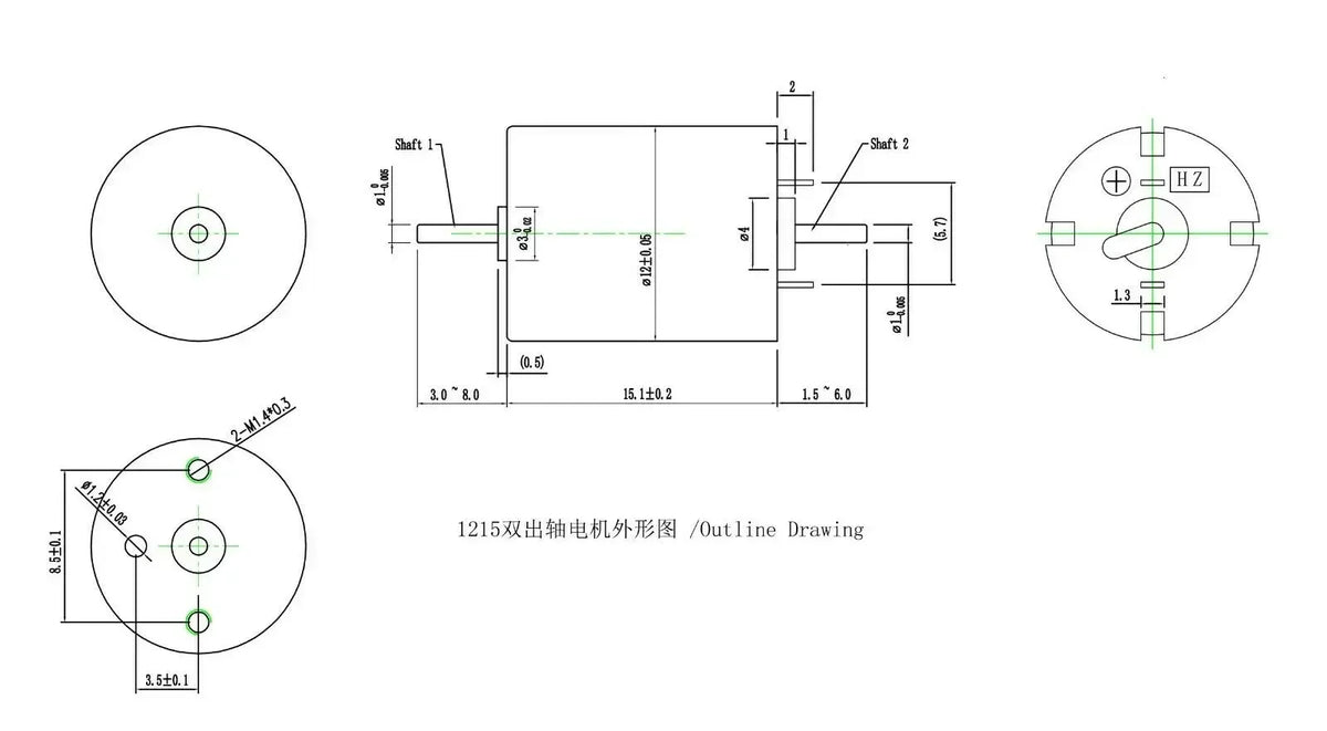 1PC DC 12V 816 1020 1215 1524 Coreless Motor Dual Shaft High Speed for Rail Train