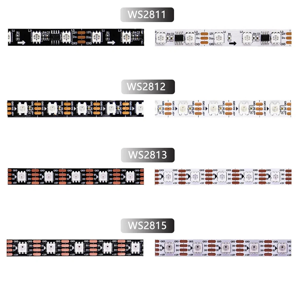 WS2811 WS2812B WS2815 WS2815 RGB LED Strip WS2812 Individually Addressable 30/60/144Pixels/Leds/m Tape Light IP30/65/67 DC5V/12V