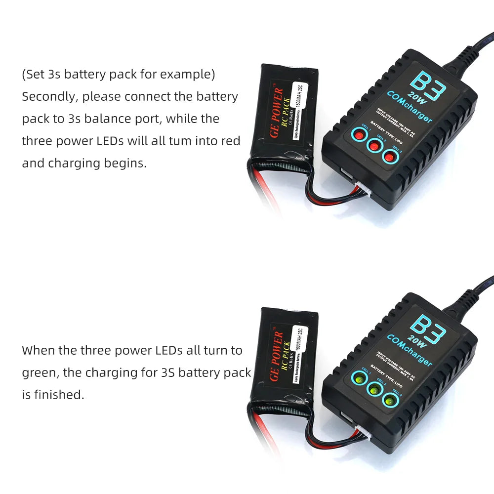 ComCharger Imax B3 20W 1.6A Compact Portable Battery Balance Charger For 7.4V 11.1V RC LiPo Battery EU US