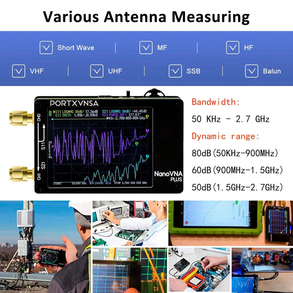 New NanoVNA Plus Vector Network Analyzer 50kHz-2.7GHz Portable Handheld VNA with Touch Screen Antenna Analyzer  S Parameters