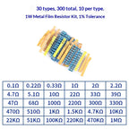 1% 5%  Metal Film Resistor Assortment Kit 1/4W 1/2W 1W 2W 3W 5W Through Hole 30/41/130 Values Electronic Components 300 600 2600