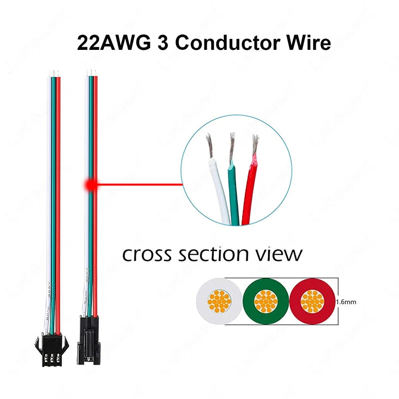 JST SM 3 Pin Pitch 2.54mm Female Male Connectors WS2812B WS2811 LED Lights Strip Connection Cable 10cm 15cm 20cm 30cm 22AMG Wire