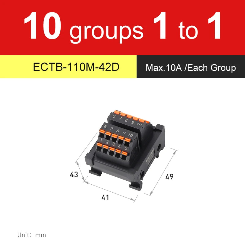 ENMG Spring Terminals Save Wiring Split Terminal Block ECTB 10A Power Splitter PLC Terminal Block One to One 10~64