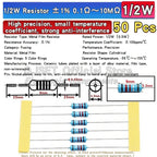 50pcs 1/2W Metal Film Resistors 1% 0.5W 10R 15R 47 100 200 220 470 510 Ohm 1K 2.2K 4.7K 10K 47K 100k 200k 220k 510k 470k 1M Ohms
