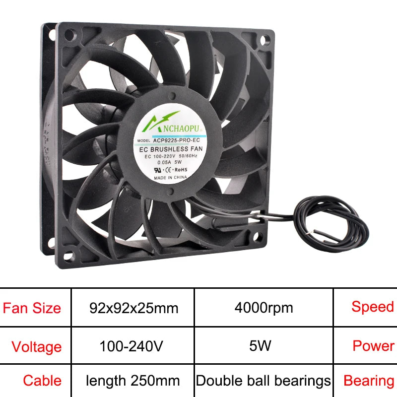 ANCHAOPU 40mm 50mm 60mm 70mm 80mm 92mm 120mm 140mm EC Brushless Cooling Fan AC 110V 120V 220V 240V Axial Flow Fan for Cabinets