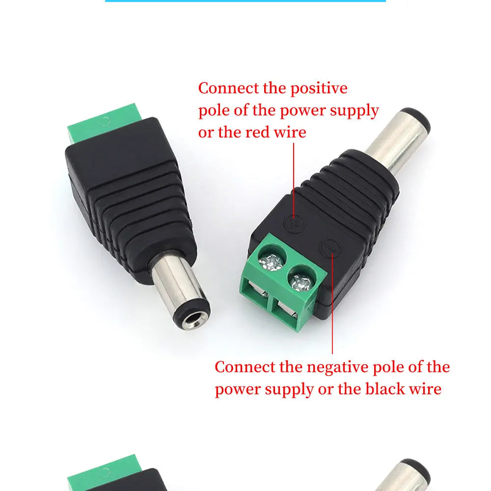 2PCS DC 12V Male Female BNC Connectors 5.5*2.1mm/2.5mm Welding-Free Power DC Plug Adapter Jack Sockets For LED Strip CCTV Camera