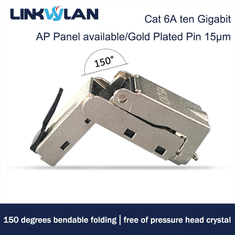 Linkwylan 150 Degree Bendable Angled RJ45 Termination Plug Cat 6A Field Connector Shielded Toolless Quick Installation