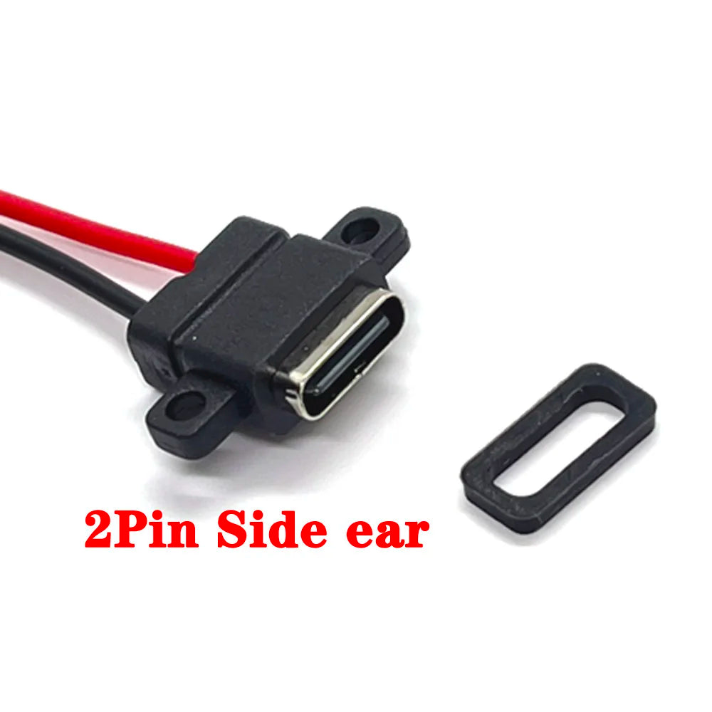 1pcs USB-C High Current Charging Socket With Rubber Ring 2Pin 4Pin Straight Ear Side Ear Type C Waterproof Female Connector Jack