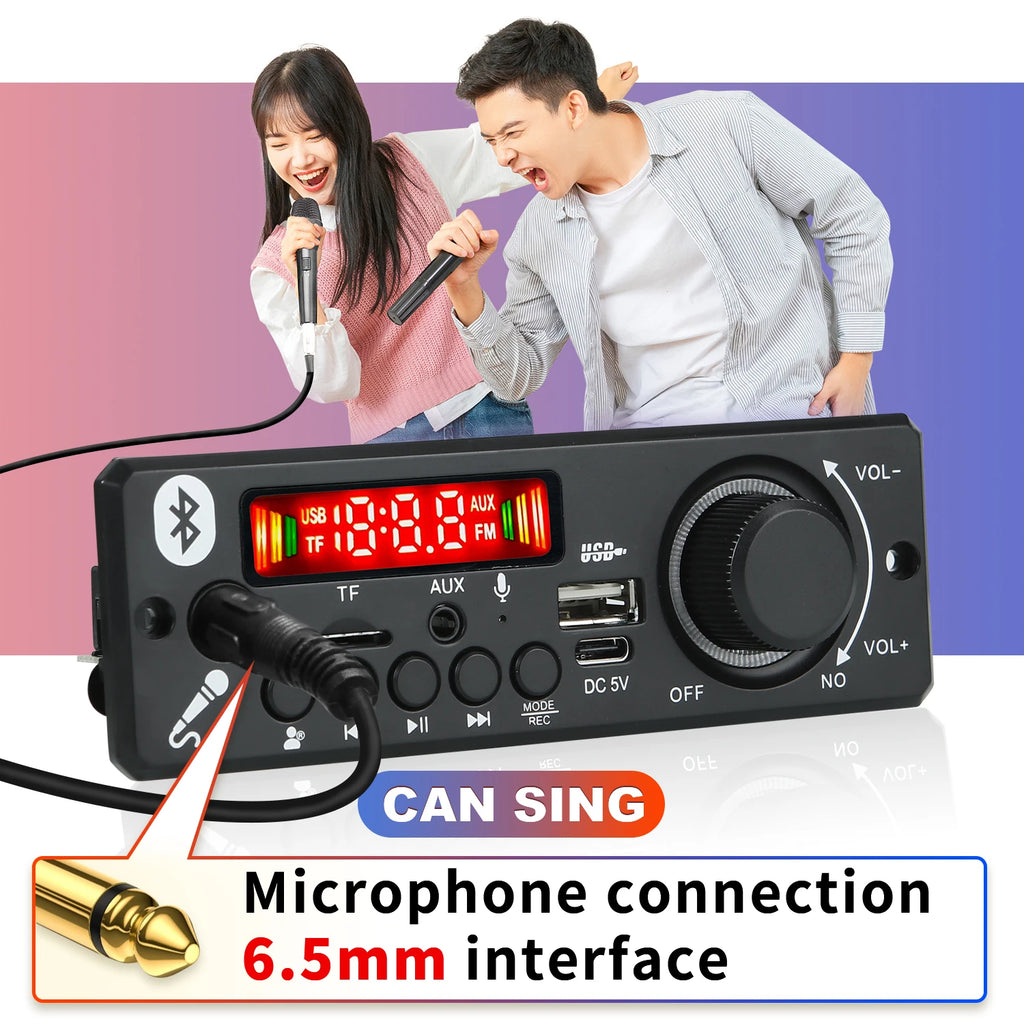 2*3W 6W Amplifier 5V MP3 Decoder Board Bluetooth 5.0 Stereo Audio DIY Car MP3 Player FM Radio TF USB 6.5mm Mic jack Record Call