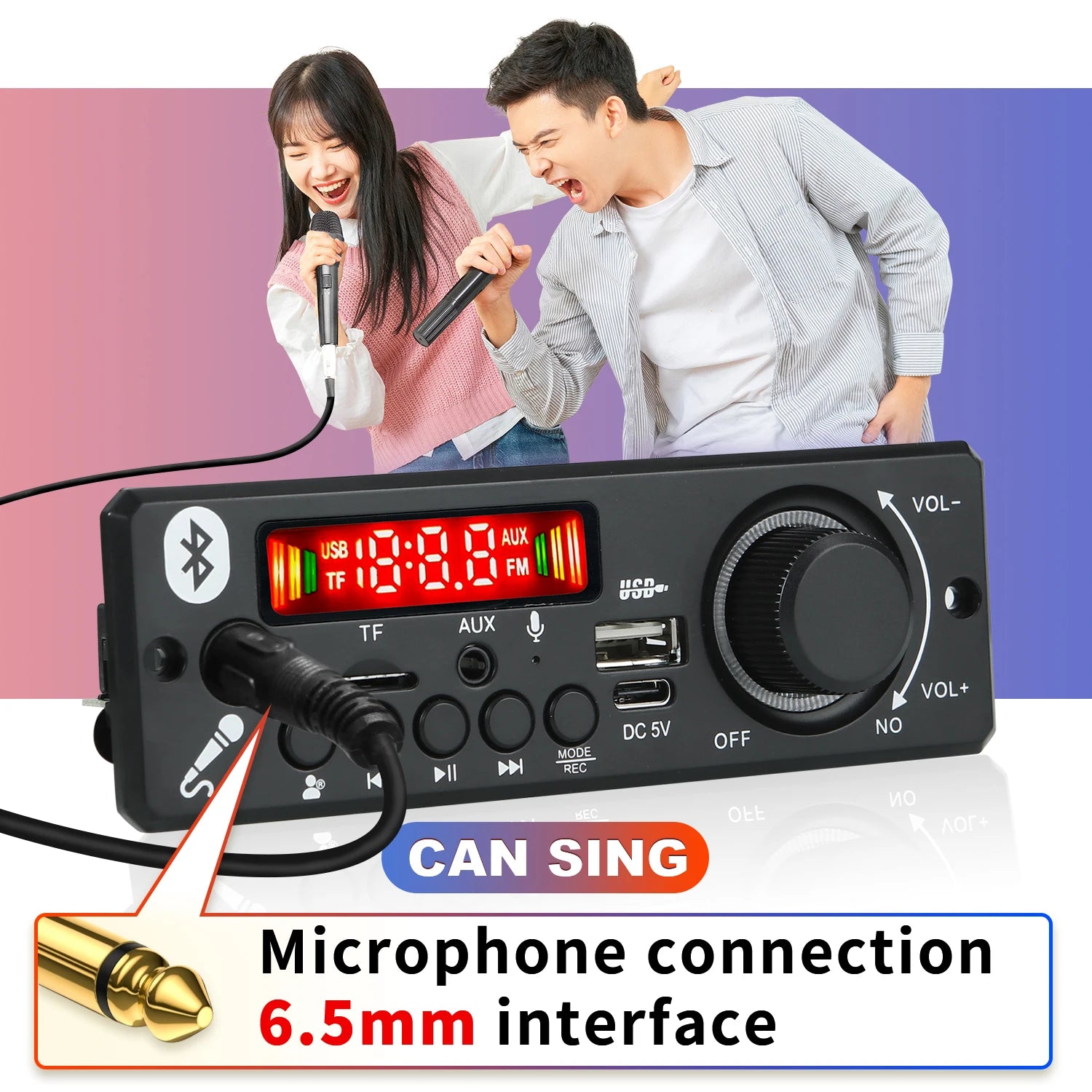 2*3W 6W Amplifier 5V MP3 Decoder Board Bluetooth 5.0 Stereo Audio DIY Car MP3 Player FM Radio TF USB 6.5mm Mic jack Record Call