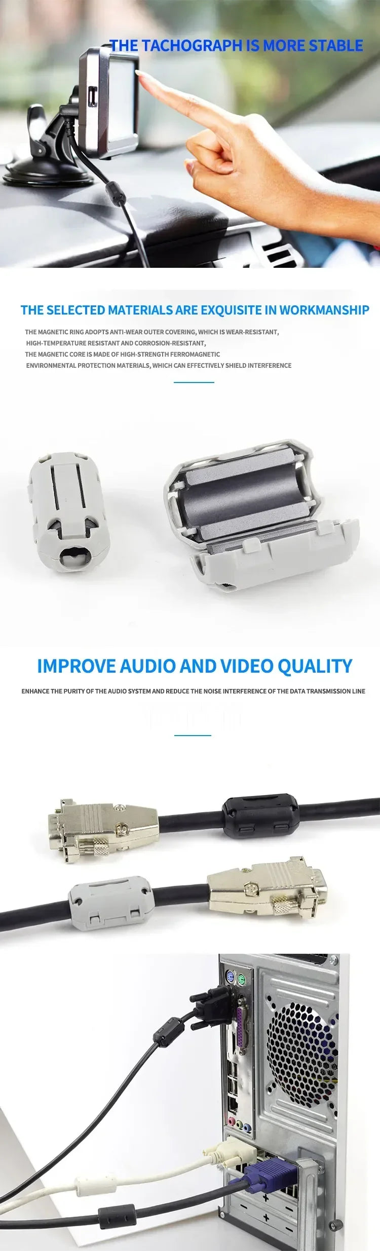 10Pcs Adjustable Toroidal Core Ferrite Bead Clip 3.5/5/7/9/13/15mm Great for EMI RFI Protection Cable Clamp Noise Suppressor