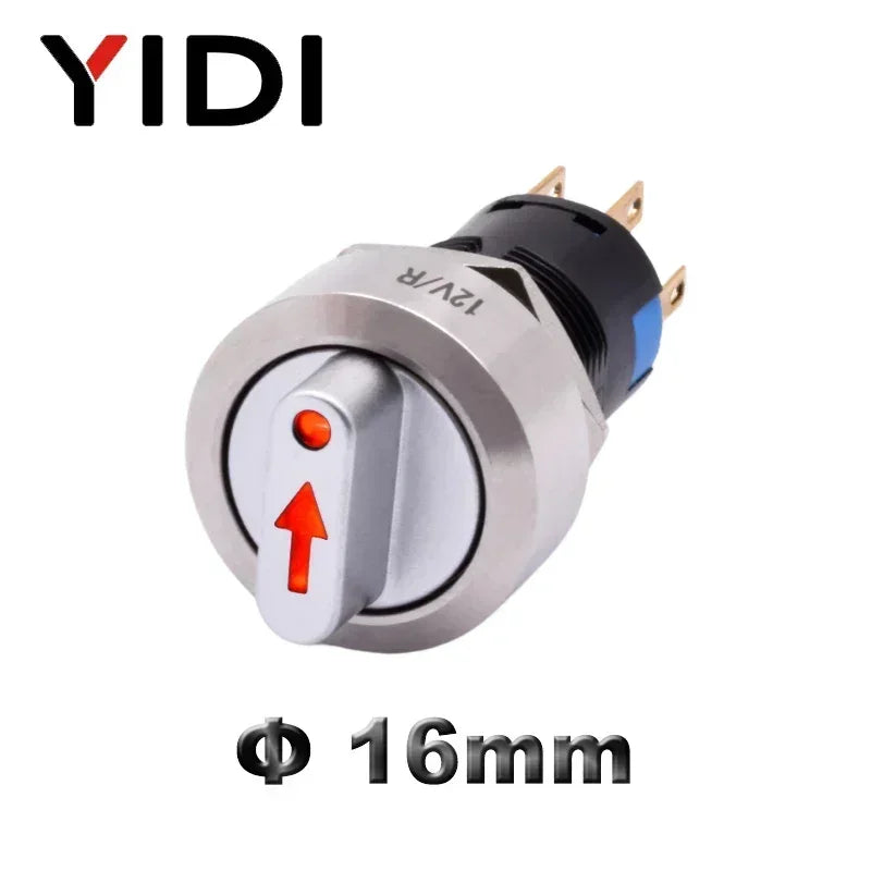 16mm Metal Rotary Selector Switch 2 3 Position On Off 12V Led Red Green Stainless Steel Push Button Switch 1NO1NC Latching SPDT