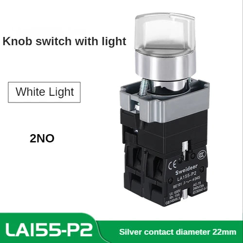 22MM Knob Switch Button LED Light Rotary Switch Momentary Latching 2/3 Position ON/OFF Power Switch 6V12V24V220V380V110V TURN
