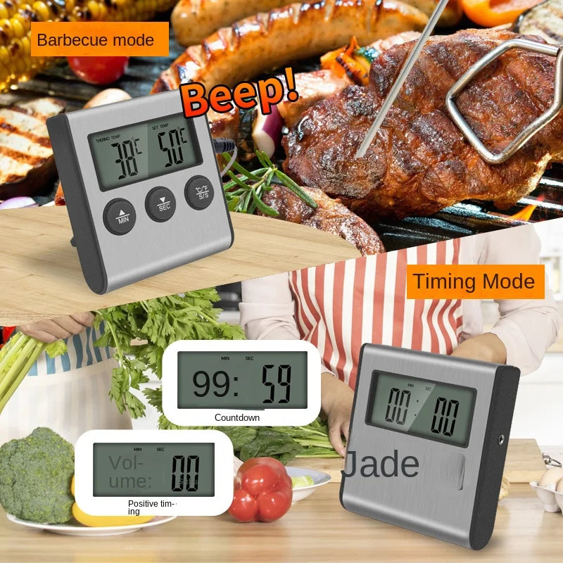 Wireless Digital Food Thermometer with Remote for Kitchen Oven BBQ Grill - Manual Set Temperature Probe Meat Timer