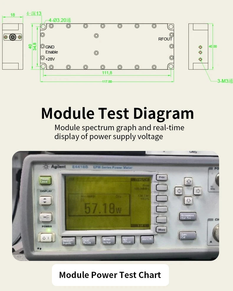 50W RF Lora Module Built‑in Circulator LDMOS Transistor 100‑7500MHz Adjustable Frequency Radio Frequency Electronic Module