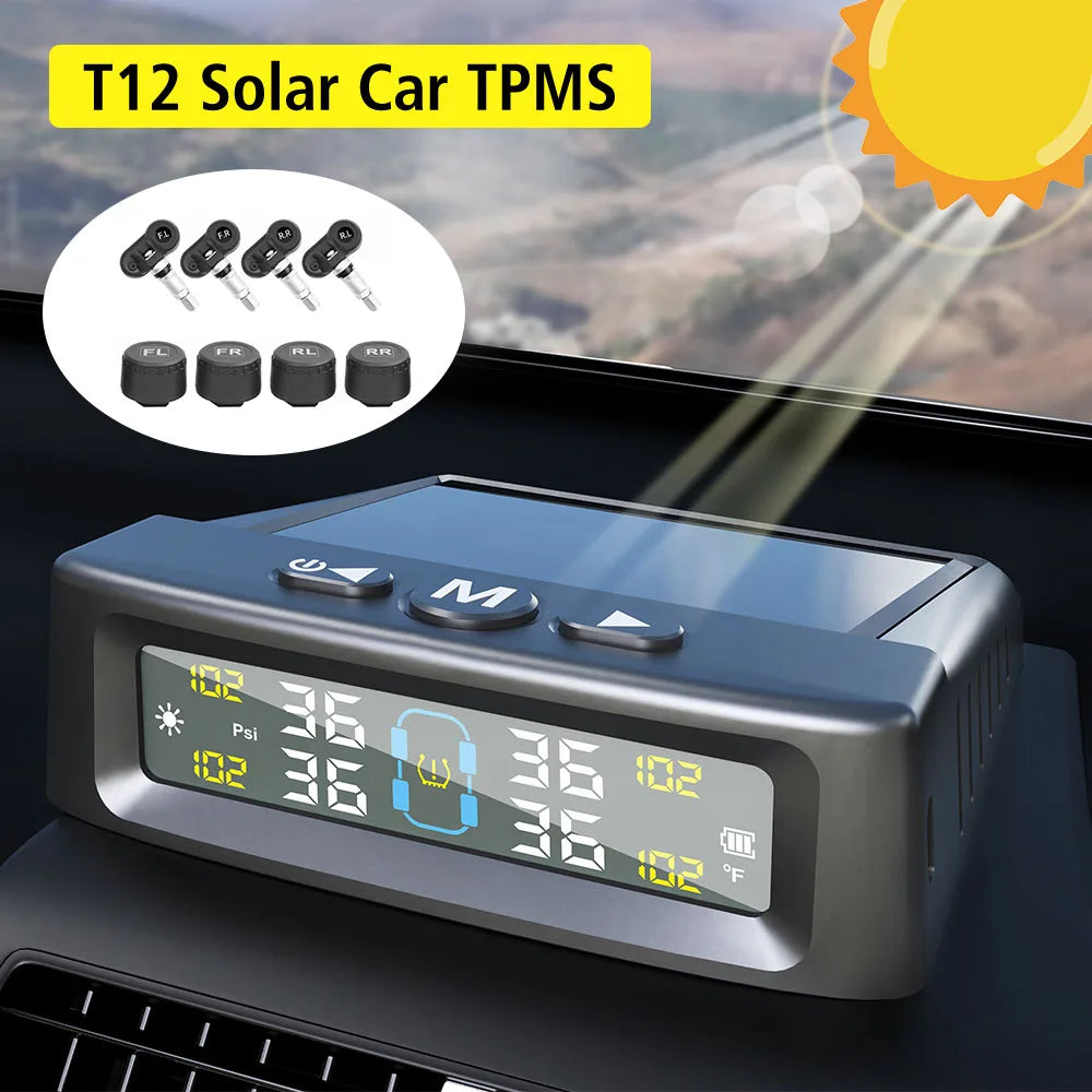 Temperature Warning Fuel Save Tire Pressure Monitoring System Solar TPMS With 4 External Sensors Car Tyre Pressure Monitor