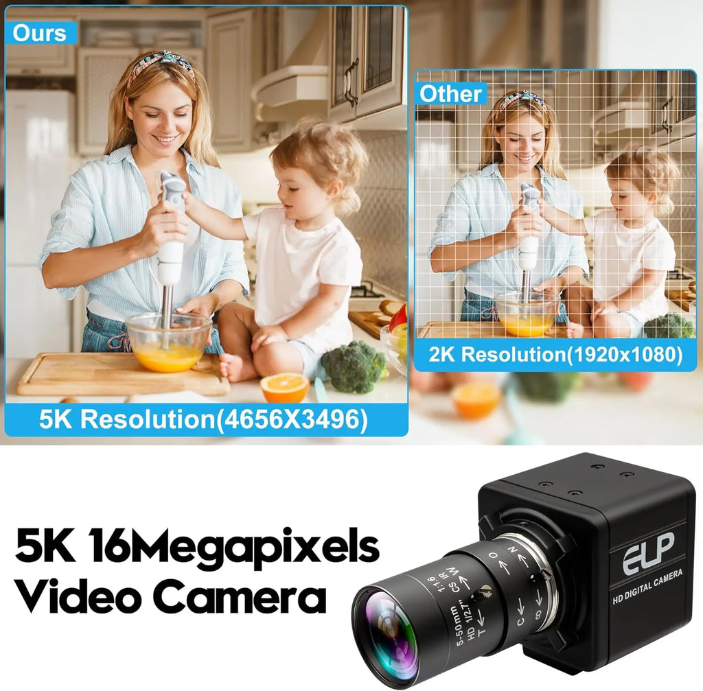 16MP USB Camera IMX298 Industrial Ultra HD Mini Webcam with CS Mount 5-50mm Manual Varifocal Lens Free Driver Plug&Play for PC