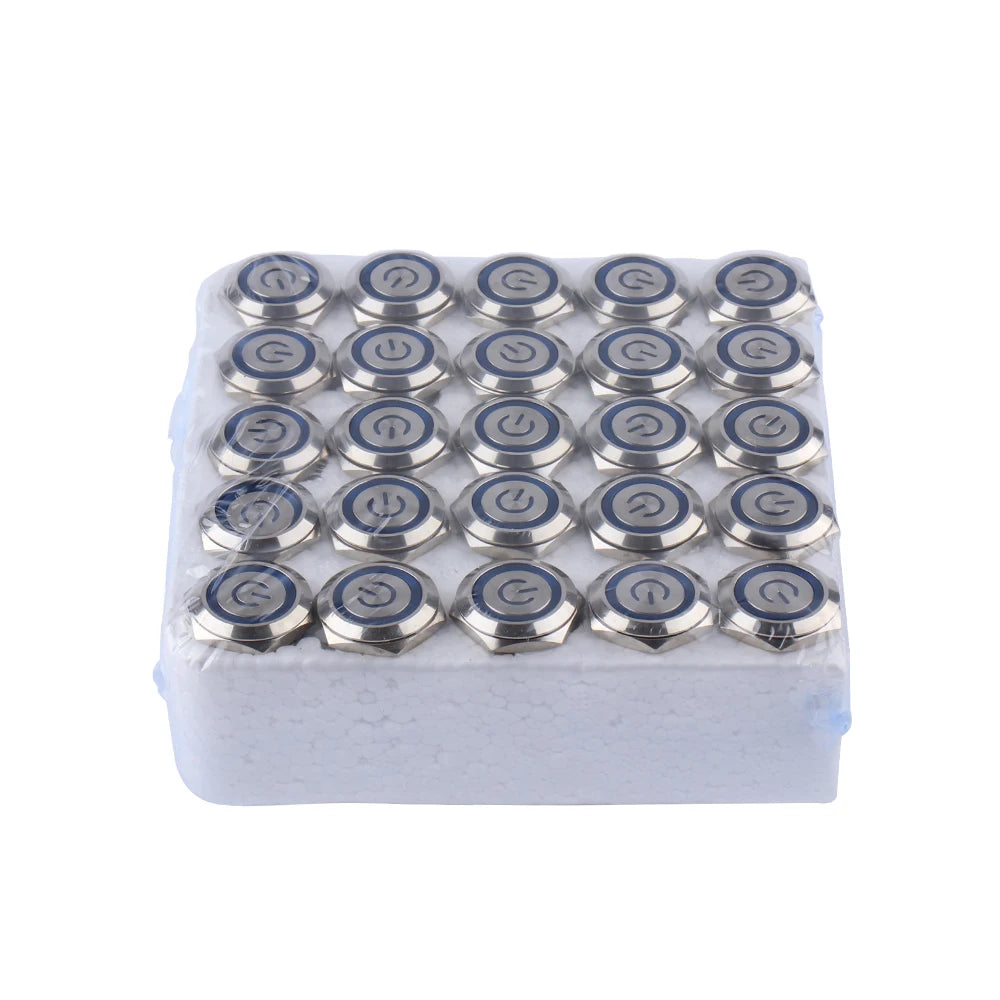16mm Waterproof Metal Push button Switches With LED Light Flat Head 19mm Momentary self-Reset or Latching With Fixing 4Pins 12V