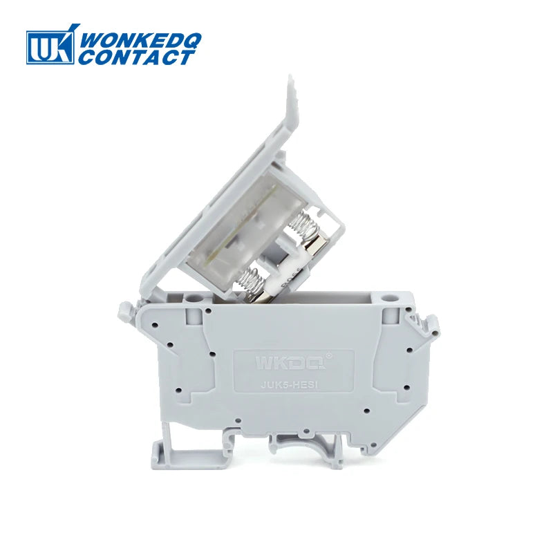 10Pcs UK5-HESI Screw Din Rail Terminal Block Fuse Holder 5*25mm 24V/220V LED With Disconnect Lever Wire Electrical Connector