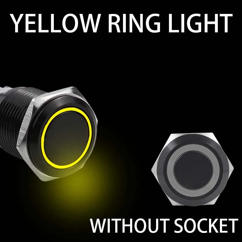 12/16/19/22mm Black shell Push Button Switch Metal Waterproof Latching Momentary LED Light Car Engine Power Switch Blue Red HUSA