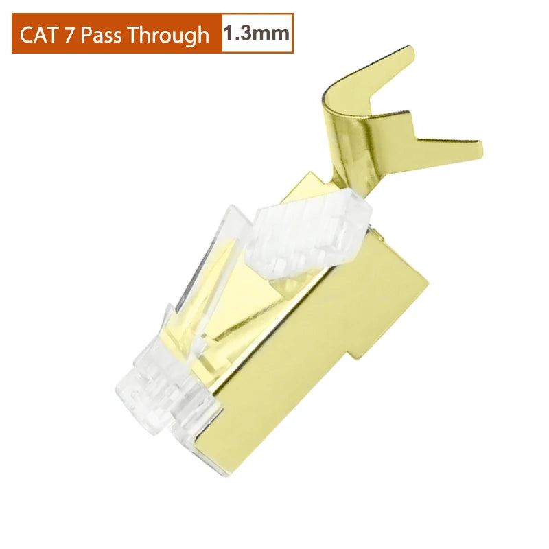 COMNEN 10Gbps RJ45 Connectors Cat8 Cat7 Cat6A Pass Through 8P8C 1.3mm Gold Plated Shielded FTP/STP|RJ45 Network Modular Plug