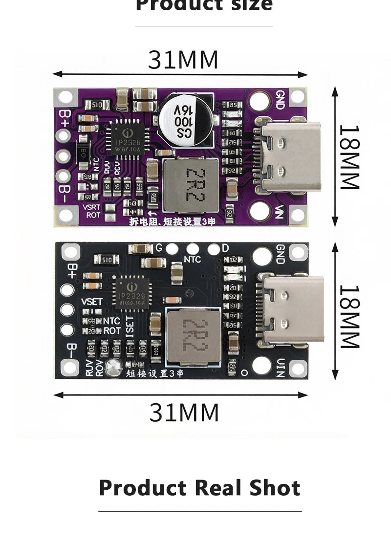 15W Type‑C USB 2‑3S BMS Lithium Battery Boost Charging Module 8.4V 12.6V 1.5A Fast Charge With Balance And Indicator
