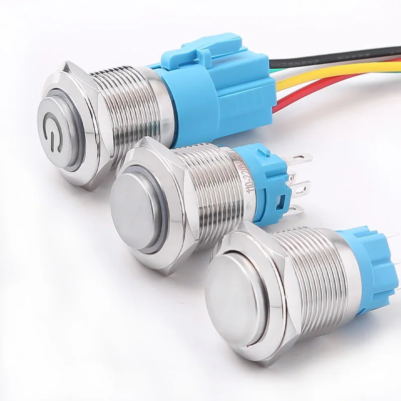 19MM LED Metal Button Switch Stainless Steel 1NO1NC Momentary Latching High Head Lamp Waterproof Button 12V 24V 220V