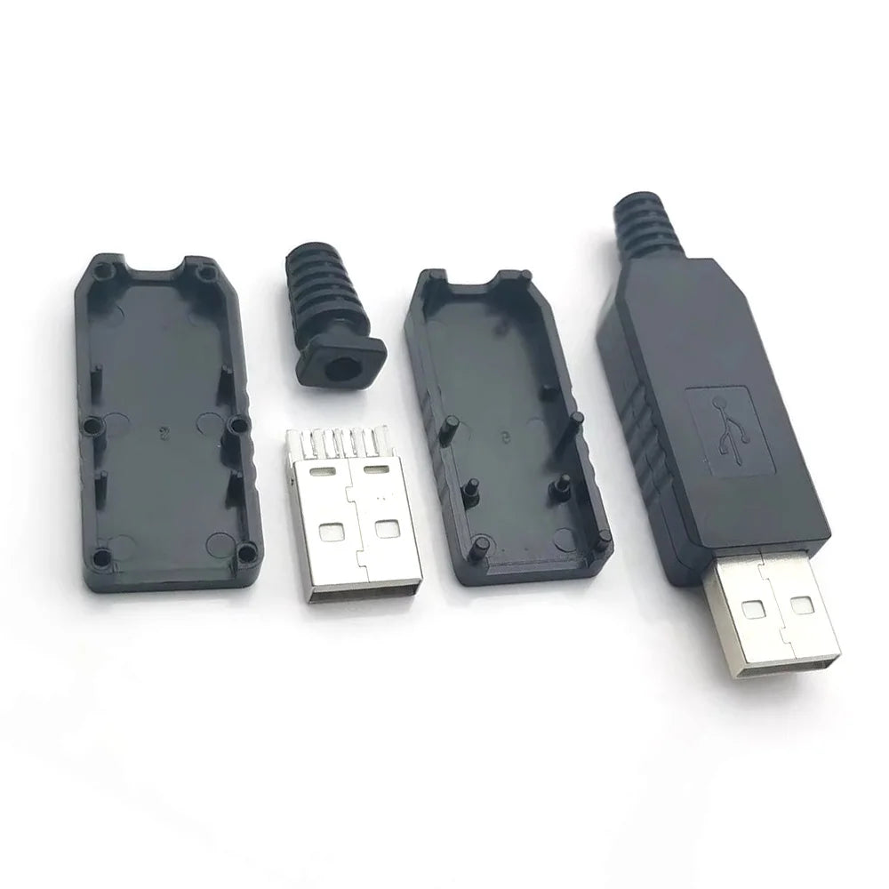 1-10 Sets DIY USB 2.0 Connector Plug A Type Male 4 Pin Adapter Socket Solder Type Black Plastic Shell For Data Connection Plug