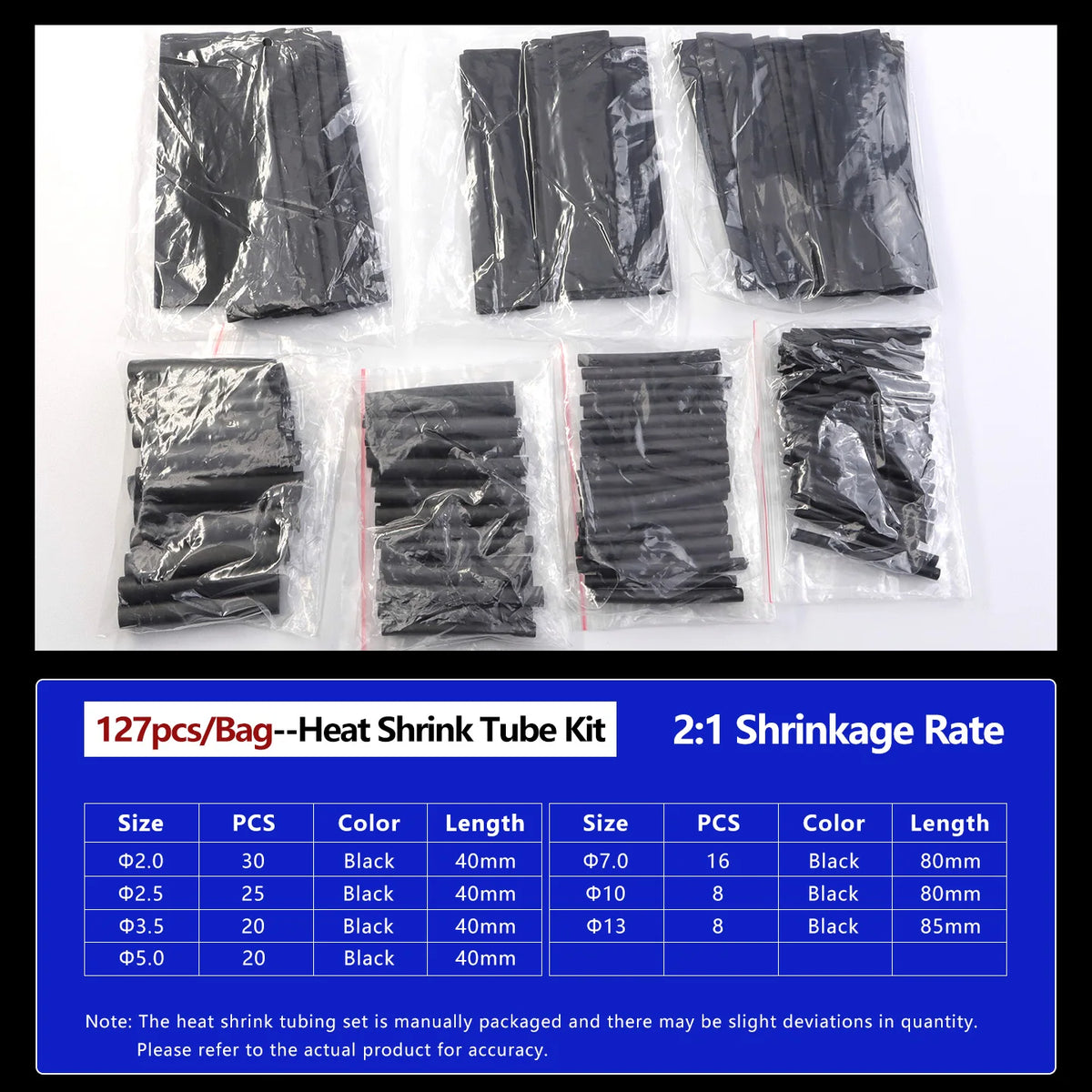 2:1 Heat Shrink Tube Kit Thermoresistant Shrinkage Tubing Wire Wrapping Electrical Connection Cable Insulation Sleeved Protecter