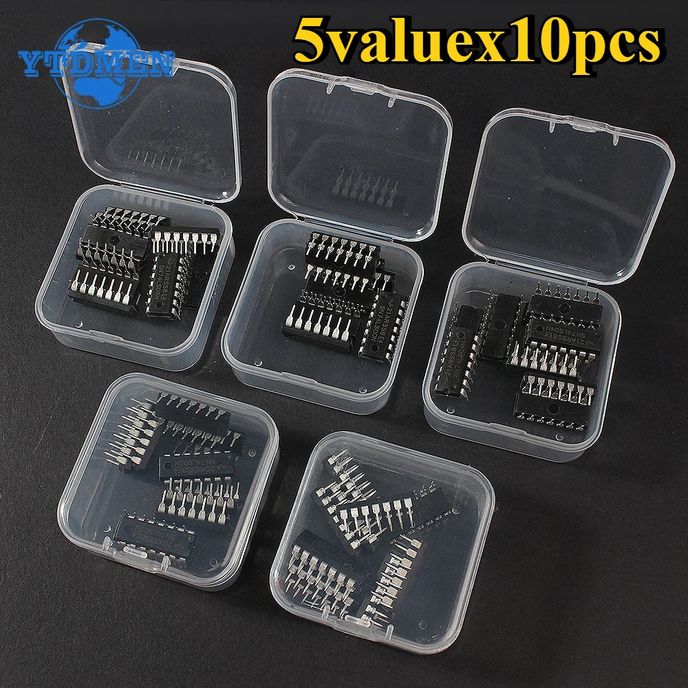 50pcs/box Logic IC Kit 74HC00 74HC02 74HC04 74HC08 74HC32 74LS00 74LS02 74LS04 74LS08 74LS32 DIP-14 74HC / 74LS Series Ic Kits
