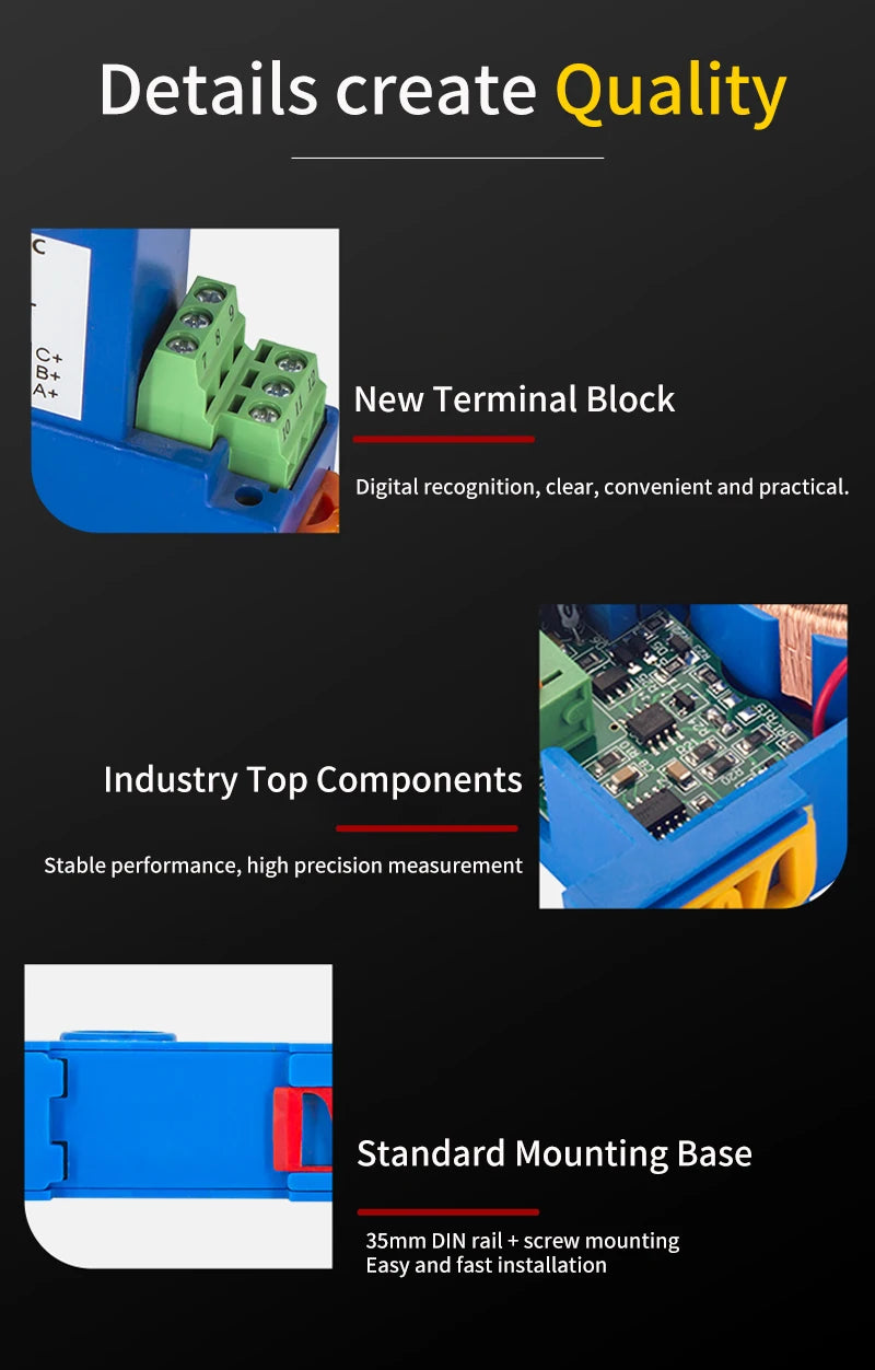 3 Phase Current Transmitter 2A 5A 10A 20A 50A 4-20mA 0-10V 0-5V AC Current Transducer AC Current Sensor