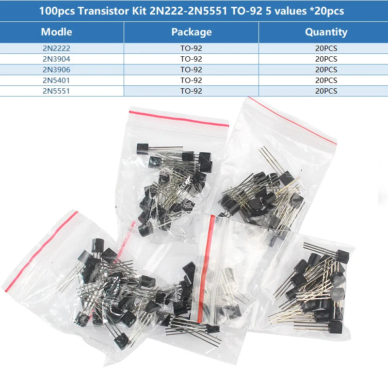 Transistor Assortment Kit TO92 PNP/NPN A1015 BC327 BC337 C1815 S8850 2N2222 2N2907 2N3904 2N3906 for Electronics DIY Repair
